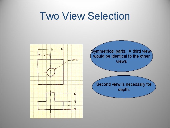 Two View Selection Symmetrical parts. A third view would be identical to the other