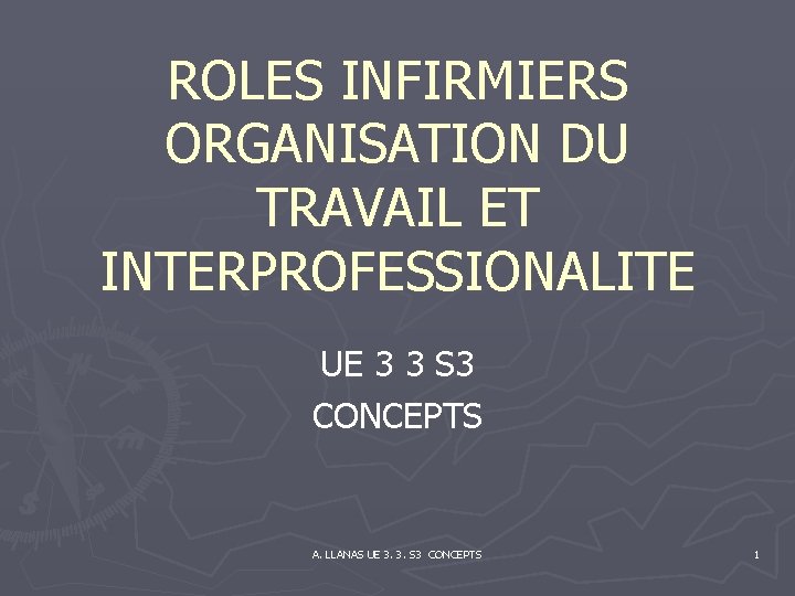 ROLES INFIRMIERS ORGANISATION DU TRAVAIL ET INTERPROFESSIONALITE UE 3 3 S 3 CONCEPTS A.