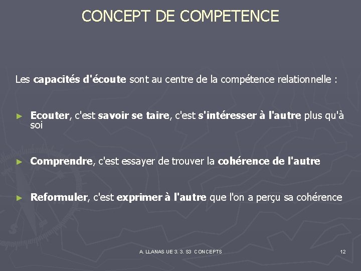 CONCEPT DE COMPETENCE Les capacités d'écoute sont au centre de la compétence relationnelle :