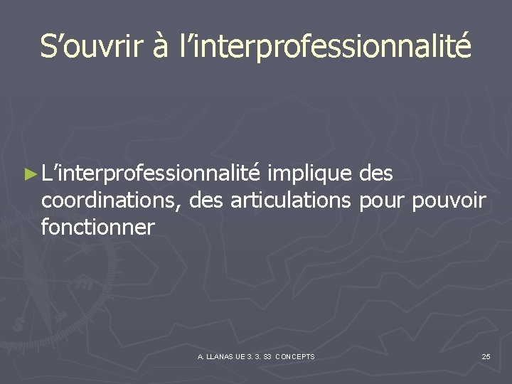 S’ouvrir à l’interprofessionnalité ► L’interprofessionnalité implique des coordinations, des articulations pour pouvoir fonctionner A.