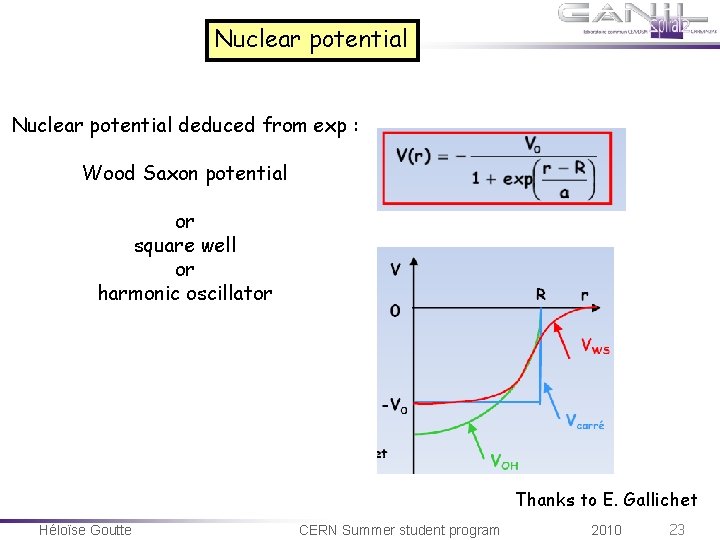 Nuclear potential deduced from exp : Wood Saxon potential or square well or harmonic