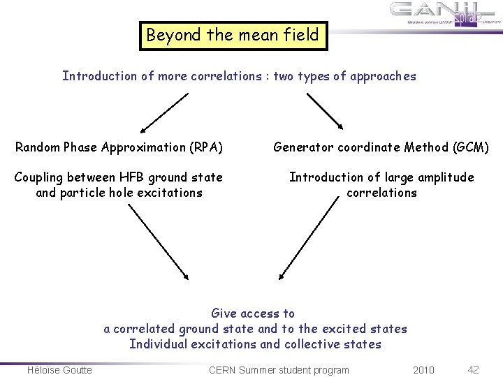 Beyond the mean field Introduction of more correlations : two types of approaches Random