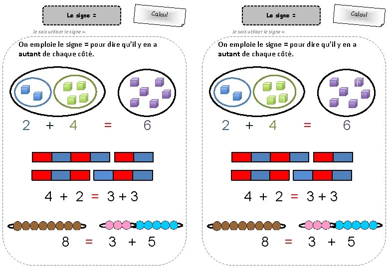 Le signe = Calcul Je sais utiliser le signe =. On emploie le signe