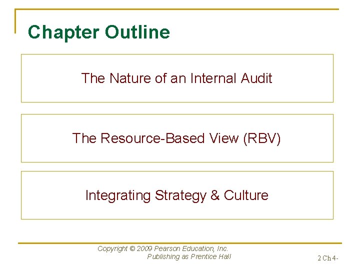 Chapter Outline The Nature of an Internal Audit The Resource-Based View (RBV) Integrating Strategy