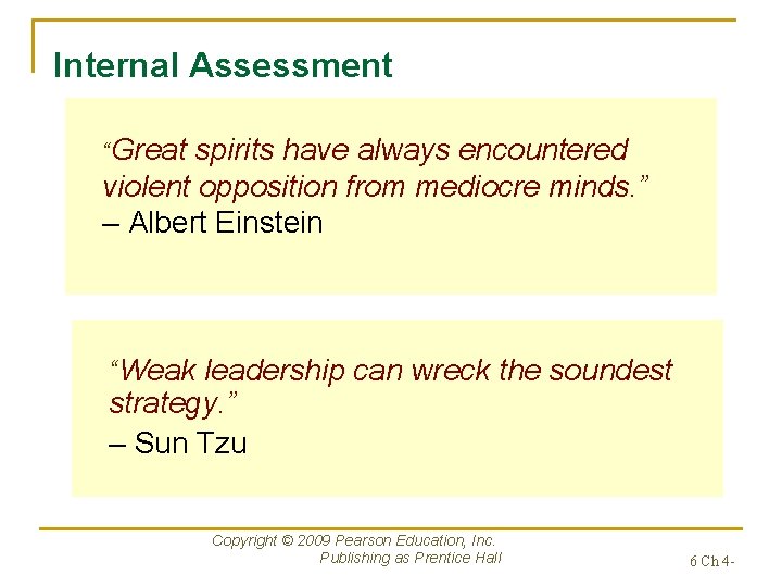 Internal Assessment “Great spirits have always encountered violent opposition from mediocre minds. ” –