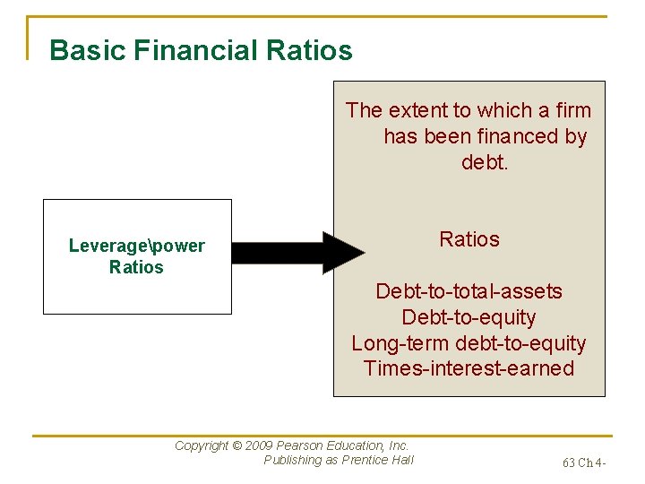Basic Financial Ratios The extent to which a firm has been financed by debt.