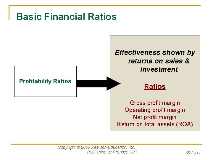 Basic Financial Ratios Effectiveness shown by returns on sales & investment Profitability Ratios Gross