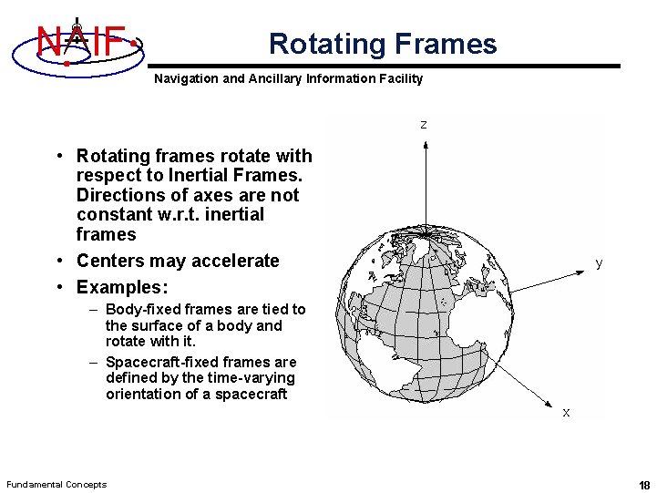 N IF Rotating Frames Navigation and Ancillary Information Facility • Rotating frames rotate with