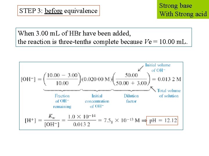 STEP 3: before equivalence Strong base With Strong acid When 3. 00 m. L