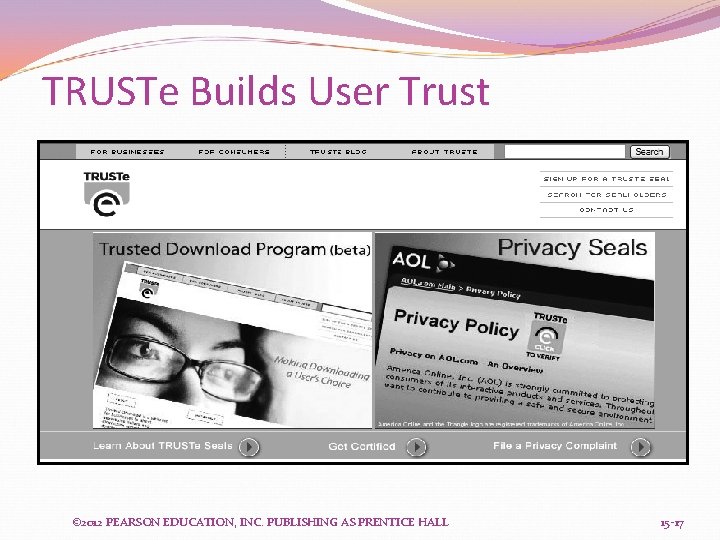 TRUSTe Builds User Trust © 2012 PEARSON EDUCATION, INC. PUBLISHING AS PRENTICE HALL 15