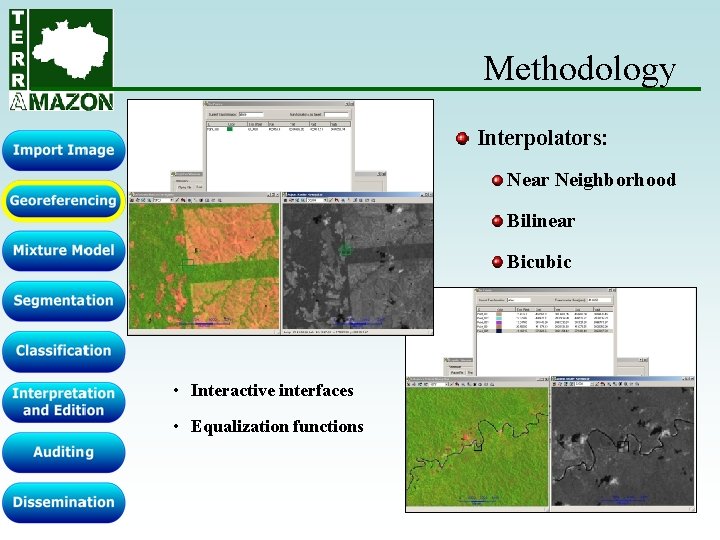 Methodology Interpolators: Near Neighborhood Bilinear Bicubic • Interactive interfaces • Equalization functions Methodology Interpolators: Near Neighborhood Bilinear Bicubic • Interactive interfaces • Equalization functions