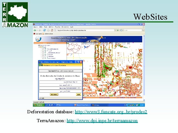 Web. Sites Deforestation database: http: //www 3. funcate. org. . br/prodes 2 Terra. Amazon: Web. Sites Deforestation database: http: //www 3. funcate. org. . br/prodes 2 Terra. Amazon: