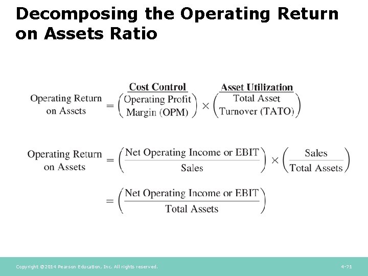 Decomposing the Operating Return on Assets Ratio Copyright © 2014 Pearson Education, Inc. All Decomposing the Operating Return on Assets Ratio Copyright © 2014 Pearson Education, Inc. All