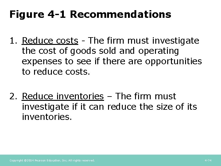 Figure 4 -1 Recommendations 1. Reduce costs - The firm must investigate the cost Figure 4 -1 Recommendations 1. Reduce costs - The firm must investigate the cost