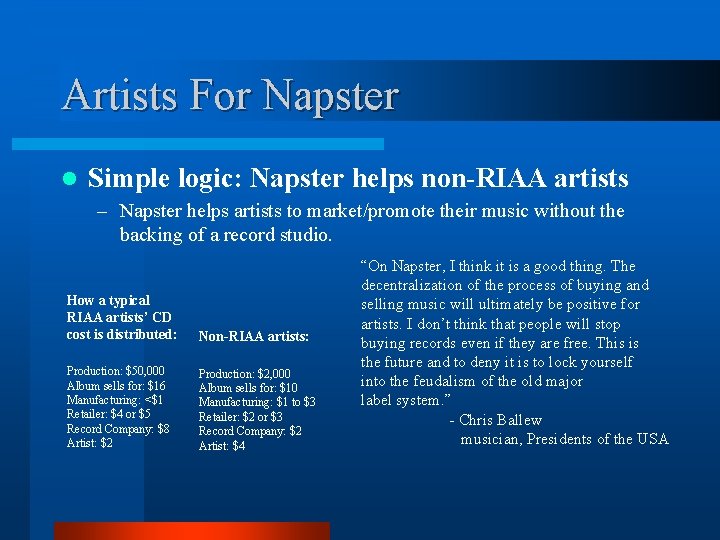 Artists For Napster l Simple logic: Napster helps non-RIAA artists – Napster helps artists