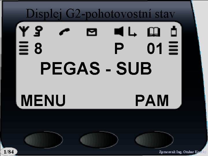 Displej G 2 -pohotovostní stav 8 P 01 PEGAS - SUB MENU 1/84 PAM