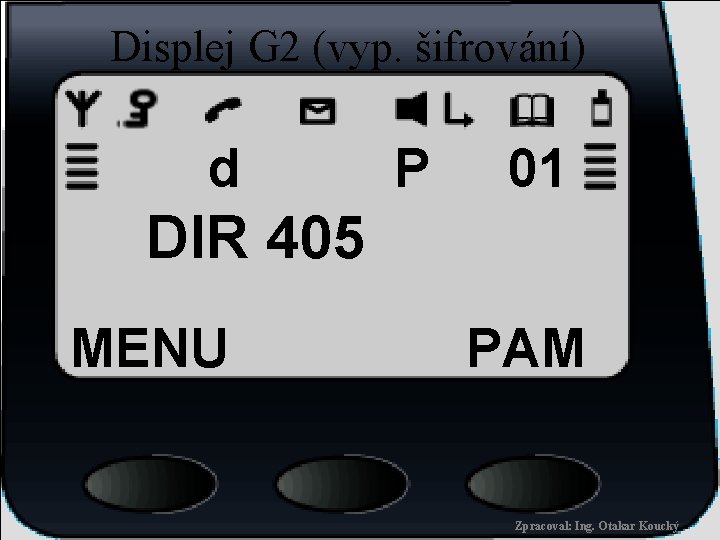 Displej G 2 (vyp. šifrování) d P 01 DIR 405 MENU PAM Zpracoval: Ing.
