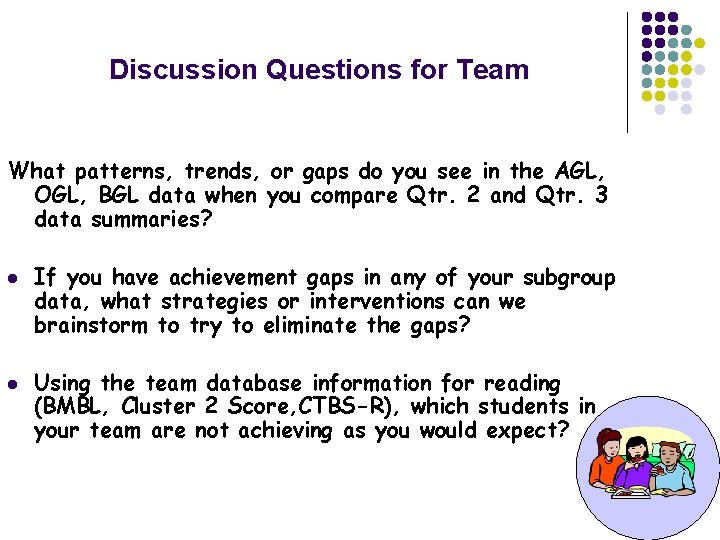 Discussion Questions for Team What patterns, trends, or gaps do you see in the