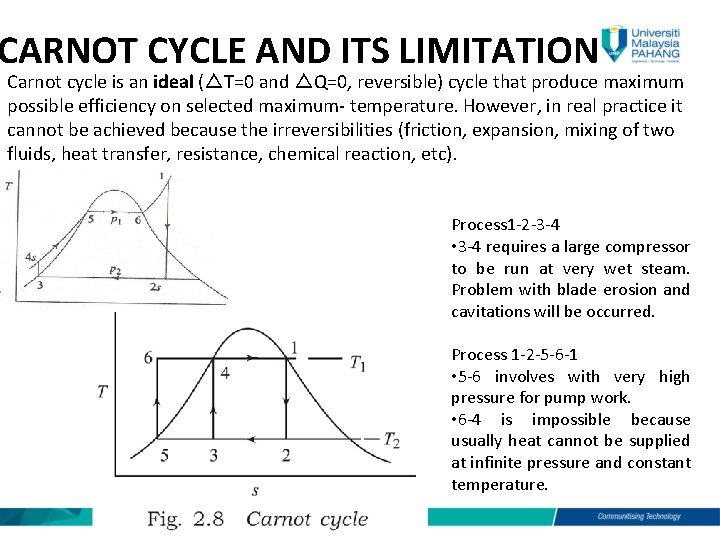 CARNOT CYCLE AND ITS LIMITATION Carnot cycle is an ideal (△T=0 and △Q=0, reversible)