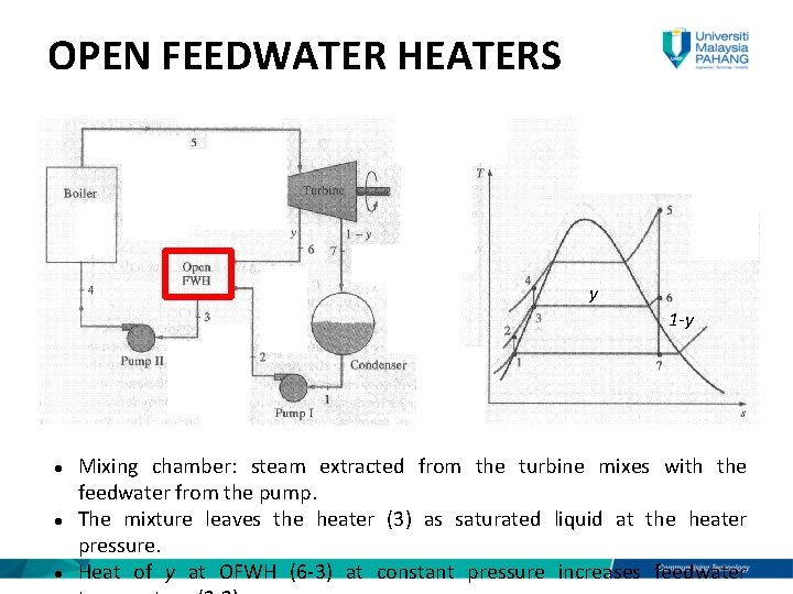 OPEN FEEDWATER HEATERS y 1 -y l l l Mixing chamber: steam extracted from