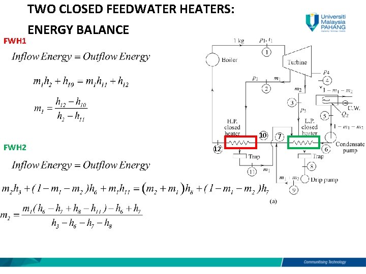 TWO CLOSED FEEDWATER HEATERS: FWH 1 ENERGY BALANCE 10 FWH 2 12 7 