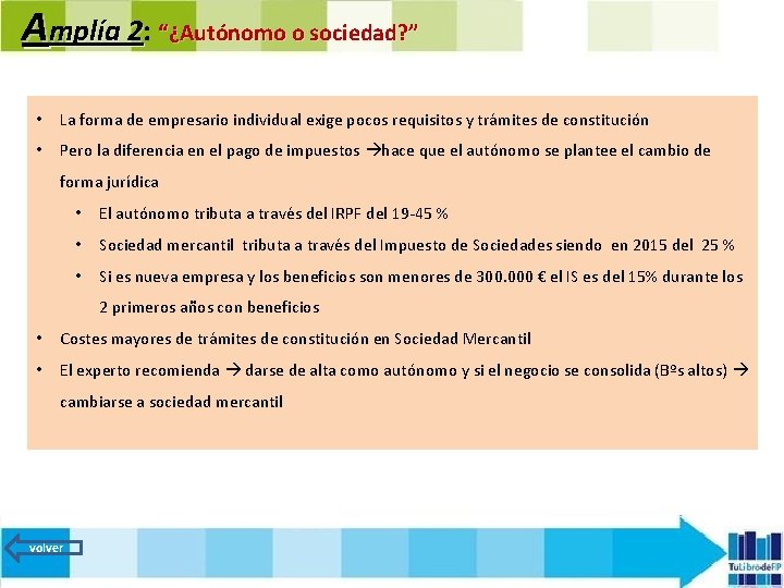 Amplía 2: 2 “¿Autónomo o sociedad? ” • La forma de empresario individual exige