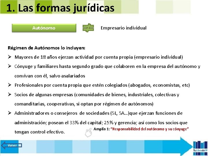 1. Las formas jurídicas Autónomo Empresario individual Régimen de Autónomos lo incluyen: Ø Mayores