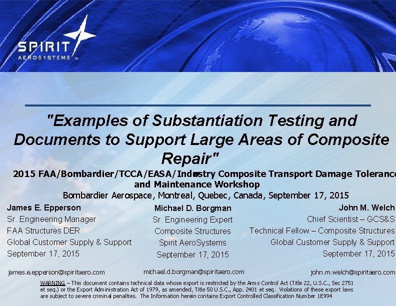 "Examples of Substantiation Testing and Documents to Support Large Areas of Composite Repair" 2015