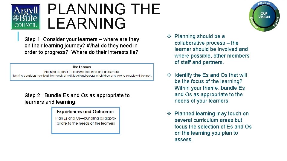 PLANNING THE LEARNING Step 1: Consider your learners – where are they on their