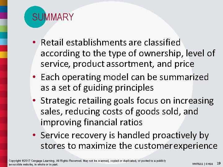 SUMMARY • Retail establishments are classified according to the type of ownership, level of