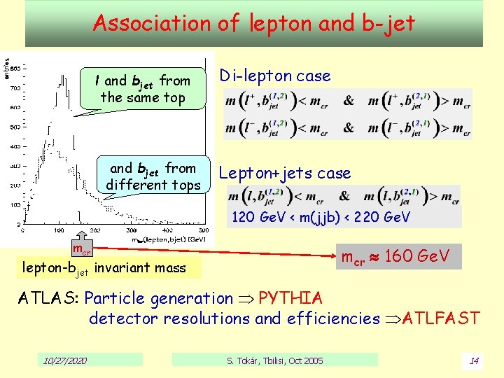 Association of lepton and b-jet l and bjet from the same top and bjet