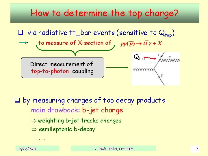 How to determine the top charge? q via radiative tt_bar events (sensitive to Qtop)