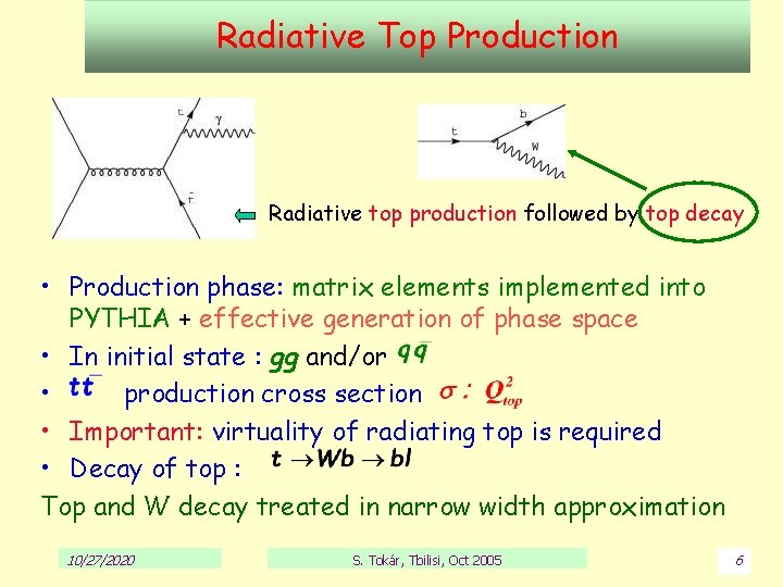Radiative Top Production Radiative top production followed by top decay • Production phase: matrix