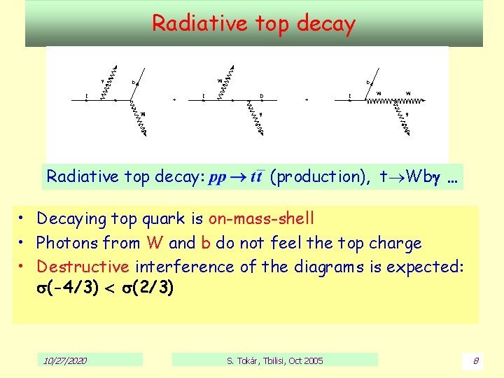 Radiative top decay: (production), t Wb … • Decaying top quark is on-mass-shell •