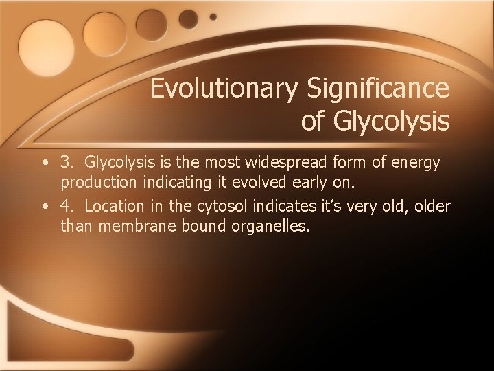 Evolutionary Significance of Glycolysis • 3. Glycolysis is the most widespread form of energy