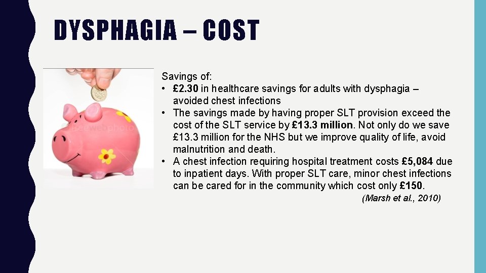 DYSPHAGIA – COST Savings of: • £ 2. 30 in healthcare savings for adults