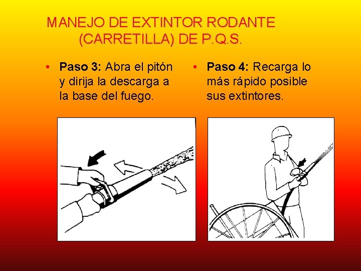 MANEJO DE EXTINTOR RODANTE (CARRETILLA) DE P. Q. S. • Paso 3: Abra el