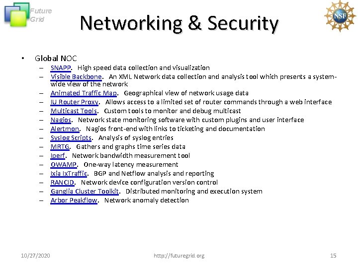 Future Grid • Networking & Security Global NOC – SNAPP. High speed data collection Future Grid • Networking & Security Global NOC – SNAPP. High speed data collection