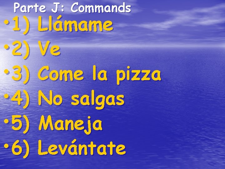 Parte J: Commands • 1) • 2) • 3) • 4) • 5) • Parte J: Commands • 1) • 2) • 3) • 4) • 5) •
