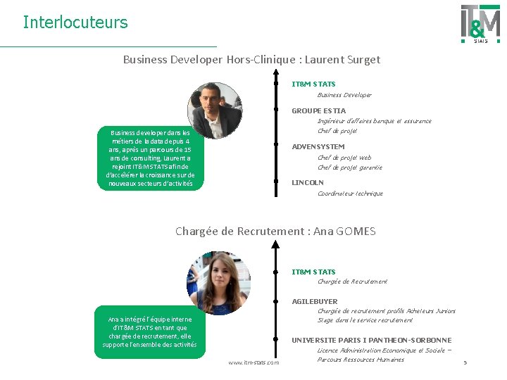 Interlocuteurs Business Developer Hors-Clinique : Laurent Surget IT&M STATS Business Developer GROUPE ESTIA Ingénieur