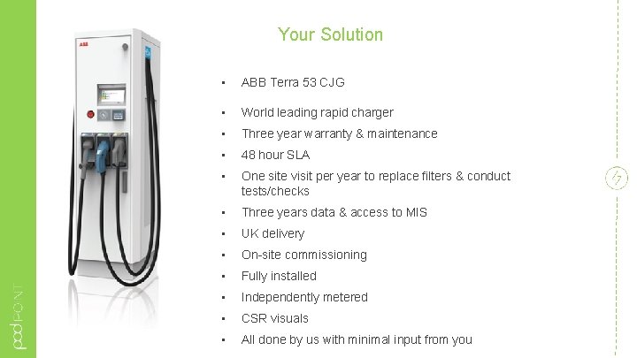 Your Solution • ABB Terra 53 CJG • World leading rapid charger • Three