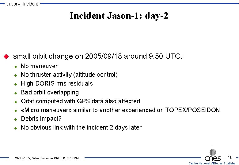 Jason-1 incident Incident Jason-1: day-2 u small orbit change on 2005/09/18 around 9: 50