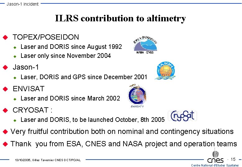 Jason-1 incident ILRS contribution to altimetry u TOPEX/POSEIDON u u u Jason-1 u u