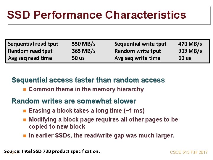 SSD Performance Characteristics Sequential read tput Random read tput Avg seq read time 550