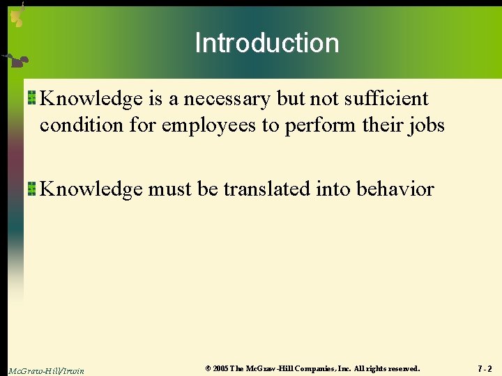 Introduction Knowledge is a necessary but not sufficient condition for employees to perform their