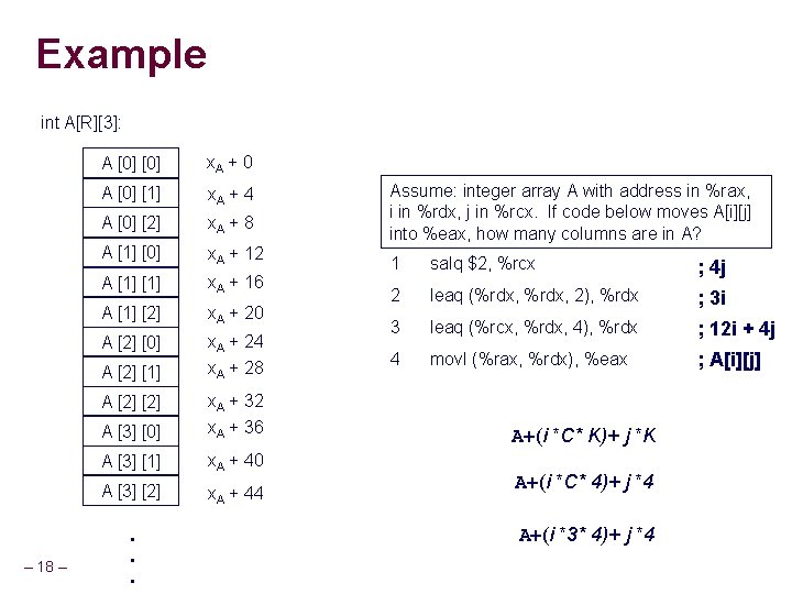Example int A[R][3]: A [0] x. A + 0 A [0] [1] x. A