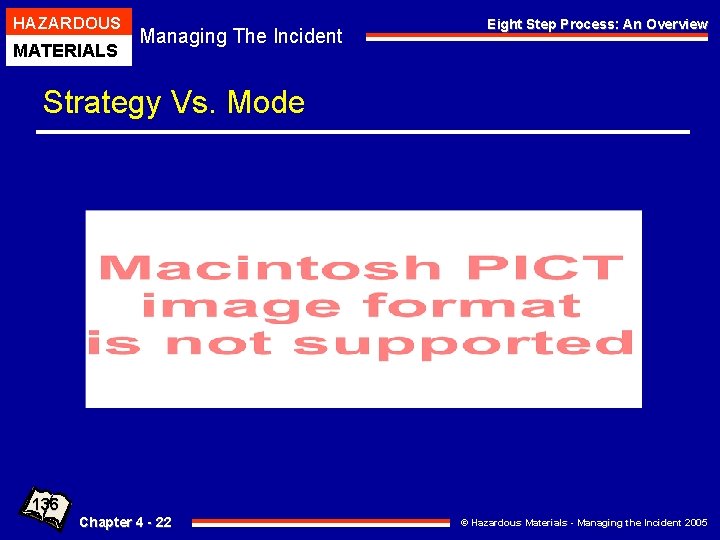 HAZARDOUS MATERIALS Managing The Incident Eight Step Process: An Overview Strategy Vs. Mode 136
