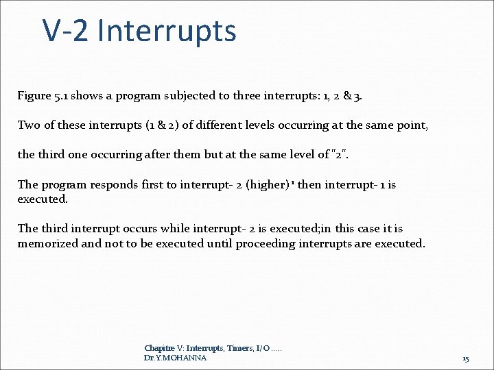 V-2 Interrupts Figure 5. 1 shows a program subjected to three interrupts: 1, 2