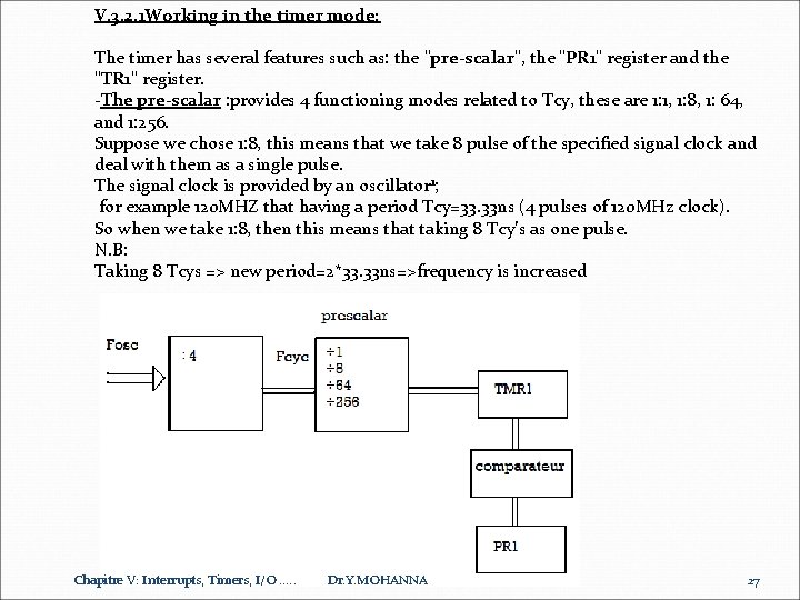 V. 3. 2. 1 Working in the timer mode: The timer has several features