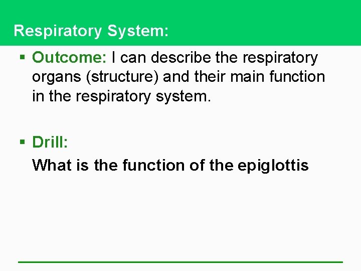 Respiratory System: § Outcome: I can describe the respiratory organs (structure) and their main